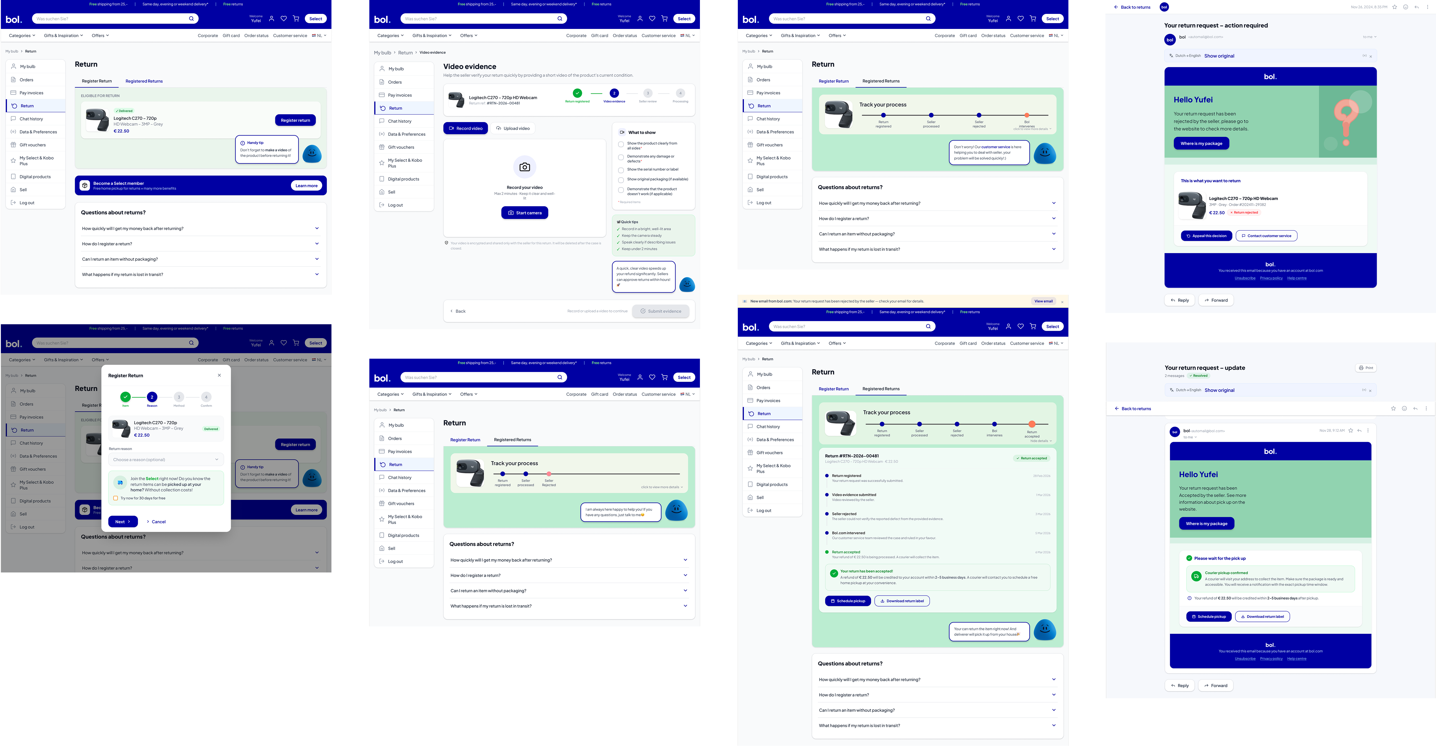 Final redesign pages for Bol.com return service